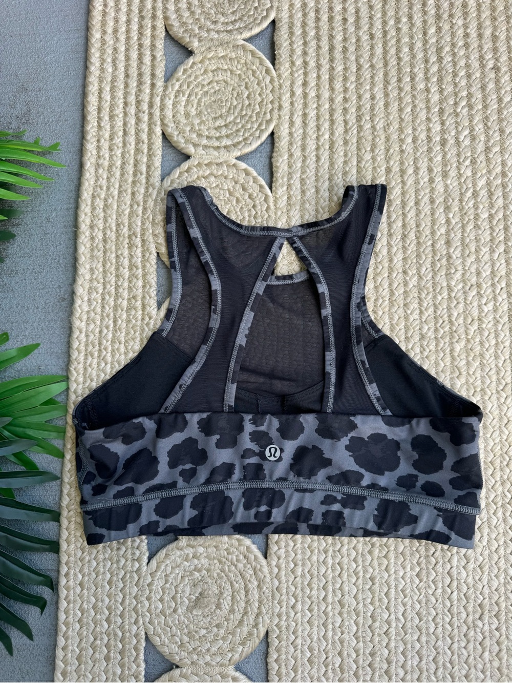 lululemon athletica Black and Gray Leopard Print Mesh-Back Sports Bra Tank